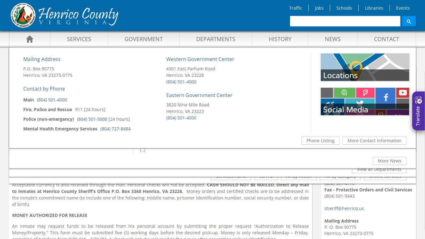 Send or Receive Money for an Inmate - Henrico County, Virginia